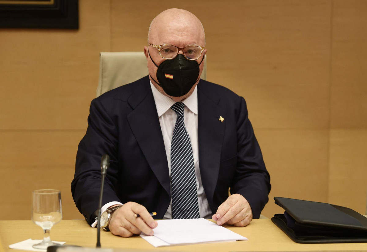 El comisario jubilado José Manuel Villarejo, comparece en la Comisión del Congreso que investiga la ‘operación Kitchen’, en el Congreso de los Diputados, a 20 de octubre de 2021, en Madrid (Esp