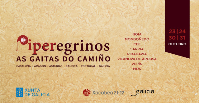 Cartel del espectáculo itinerante 'Piperegrinos. As gaitas do Camiño', de la Xunta.