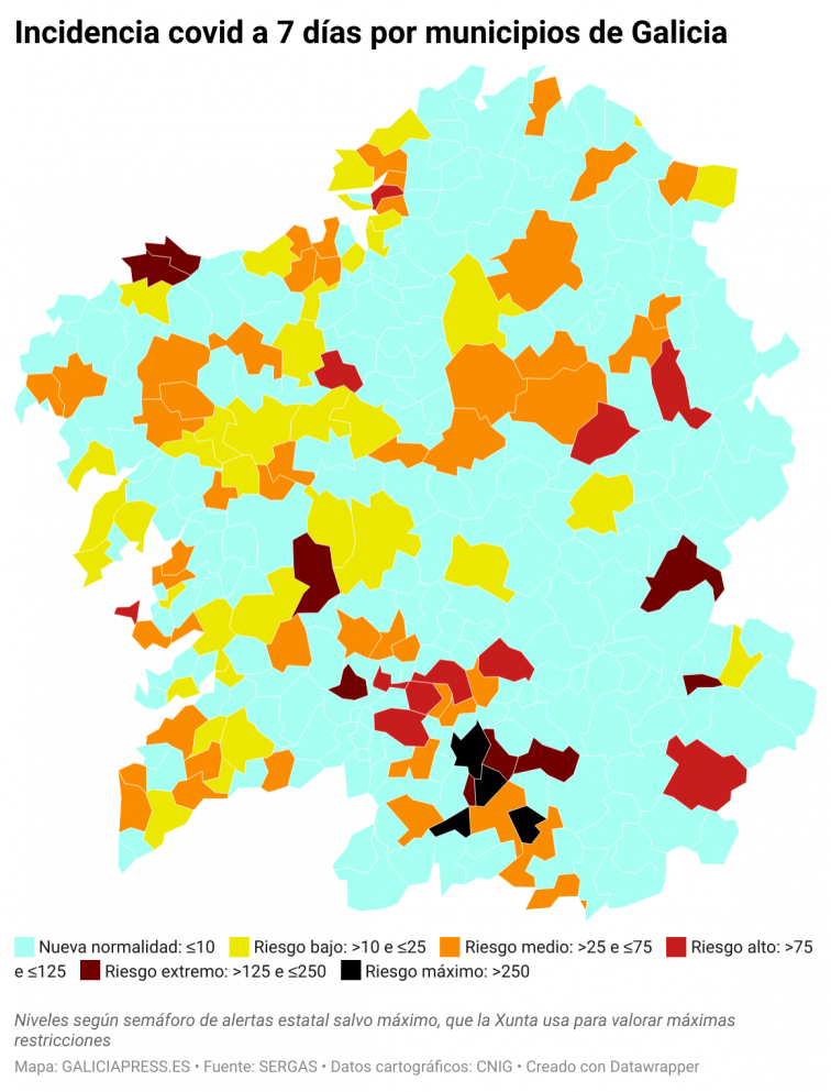 Covid municipios: Fuerte alza en Vigo, Ourense sigue empeorando y Ferrol es la única urbe que mejora