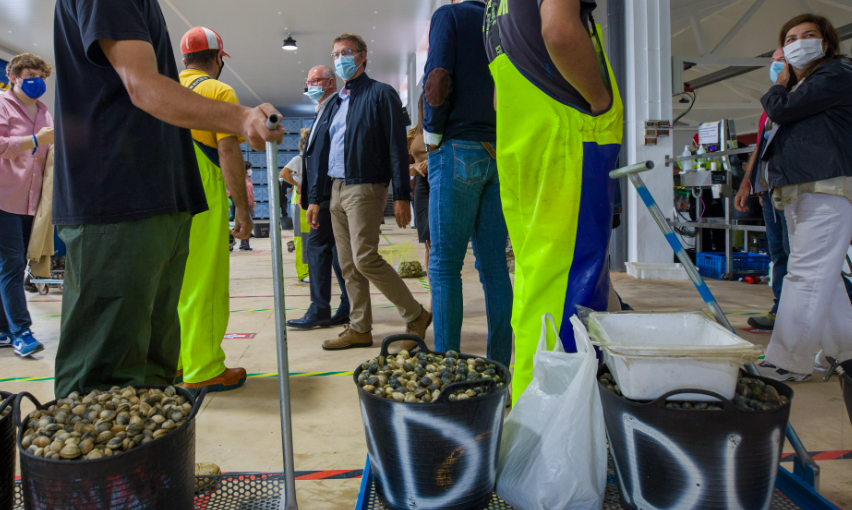 Lonja del puerto de Testal de Noia en una imagen de archivo durante una visita del presidente de la Xunta