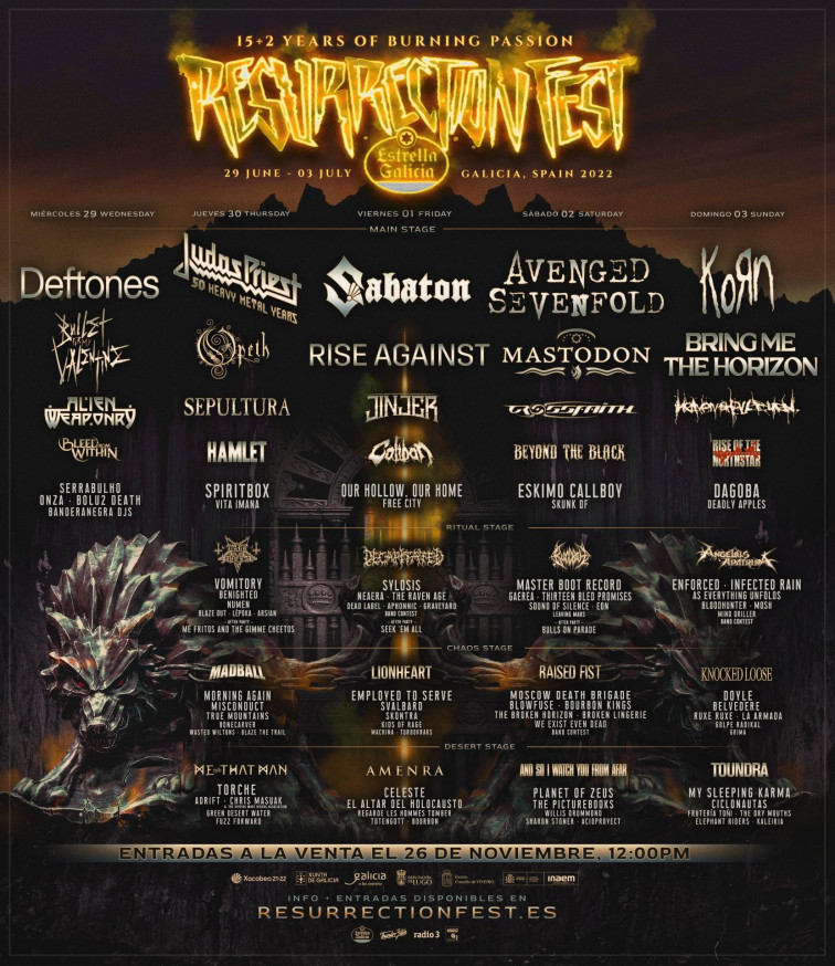 El Resurrection Fest confirma su cartel de 2022 para la edición más grande del festival de Viveiro
