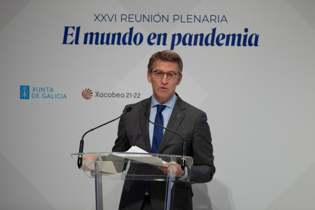 El presidente de la Xunta, Alberto Núñez Feijóo, en la inauguración de la XXVI Reunión Plenaria de la Fundación Círculo de Montevideo, titulada 'El mundo en pandemia'.