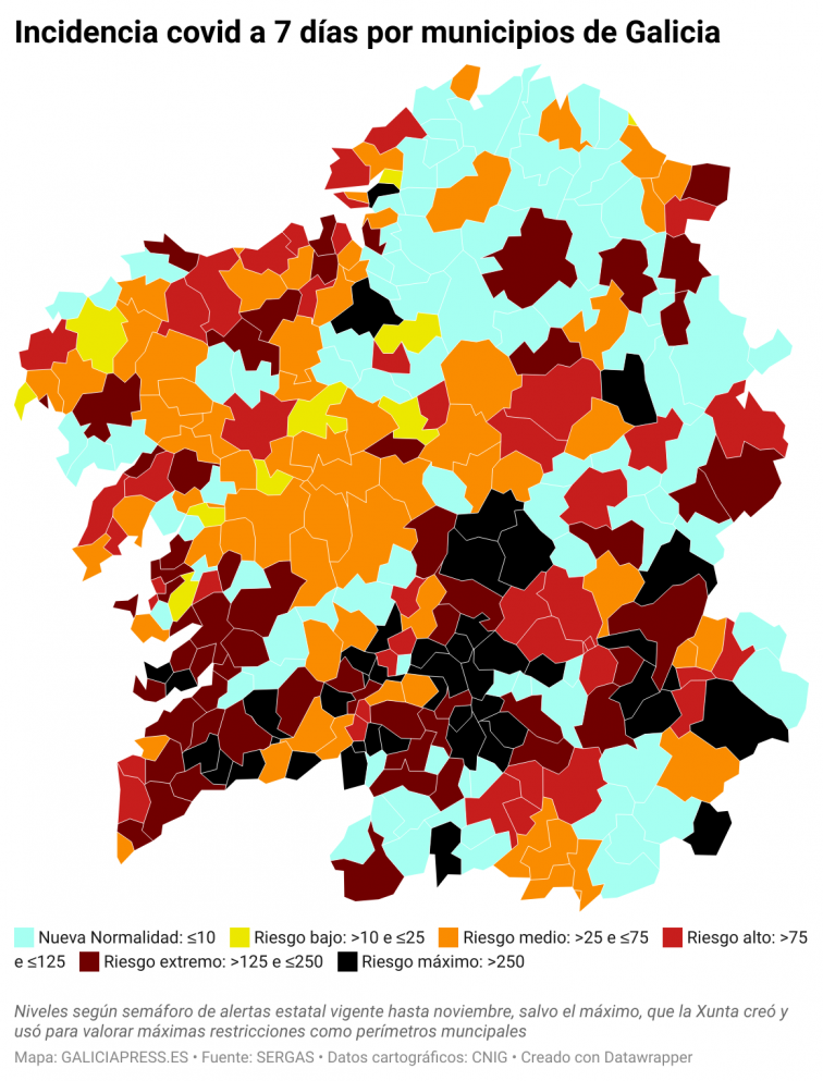 Covid municipios: estallido de positivos en Vigo y su área, tímidas mejoras en Lugo y Ferrol
