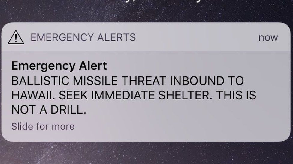 SMS que alertu00f3 a Hawaii del impacto de un misil debido a un fallo del sistema