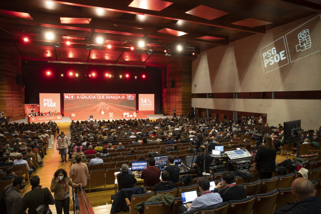 Vista general del 14º Congreso del PSdeG, en el Palacio de Congresos y Exposiciones de Galicia, a 7 de diciembre de 2021, en Santiago de Compostela, A Coruña (Galicia). Este evento es el máximo órgano de decisión del PSdeG y en esta ocasión tiene como lem