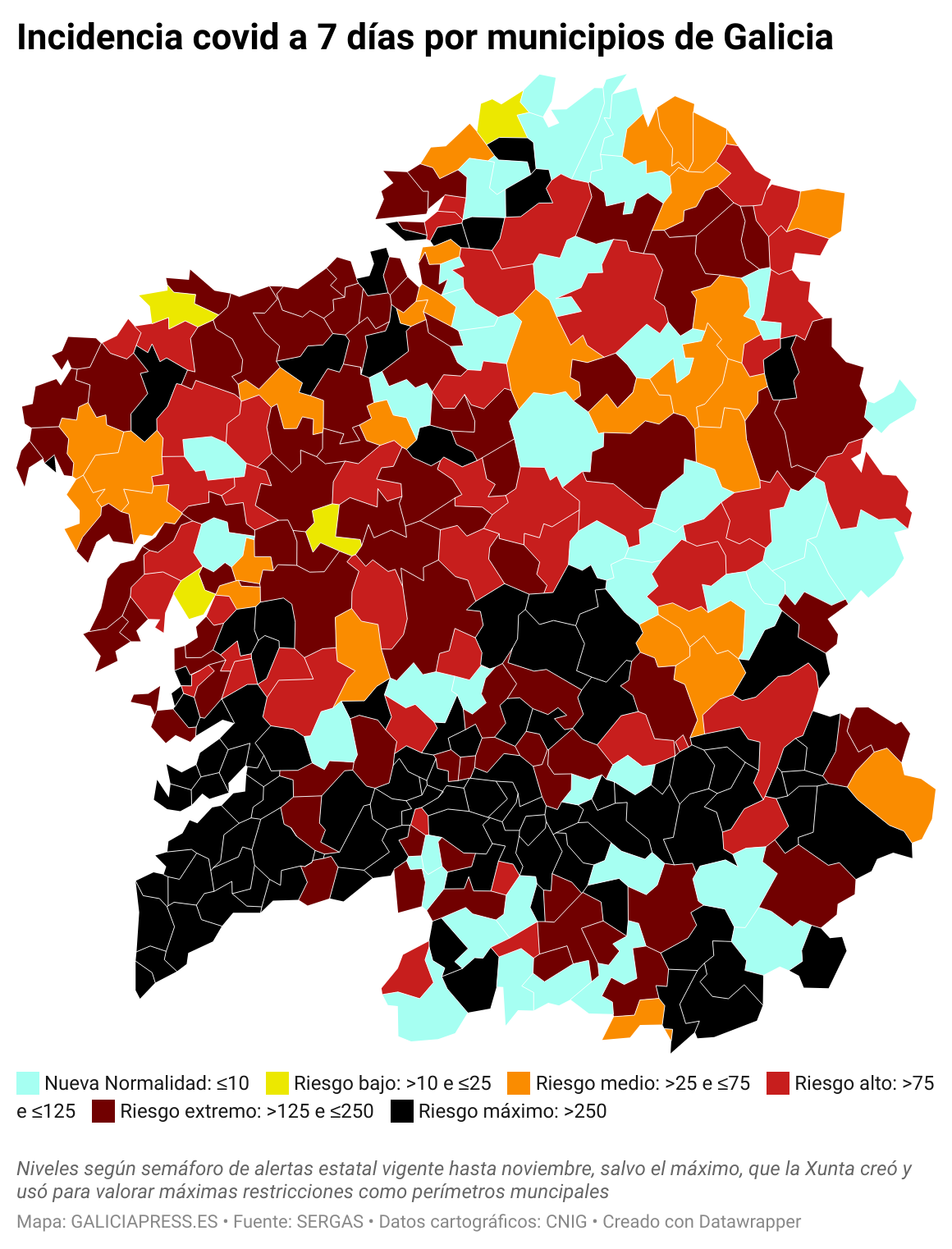 ClElv incidencia covid a 7 d as por municipios de galicia 