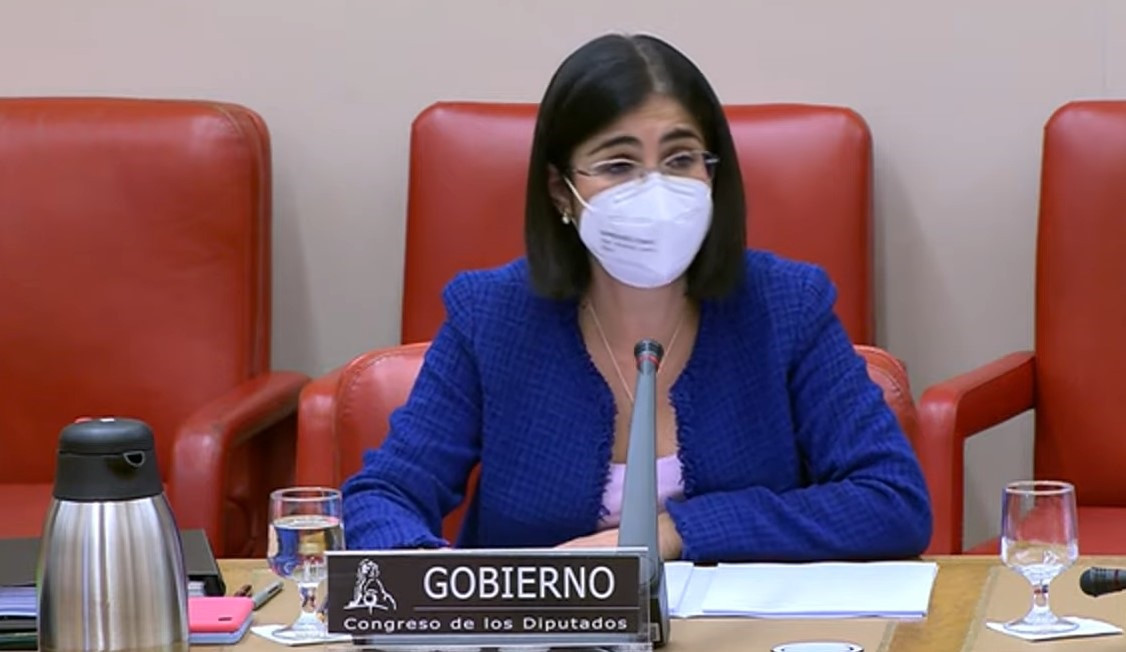 La ministra de Sanidad, Carolina Darias, durante su comparecencia ante la Comisión de Sanidad y Consumo del Congreso de los Diputados, en Madrid (España), a 16 de diciembre de 2021.