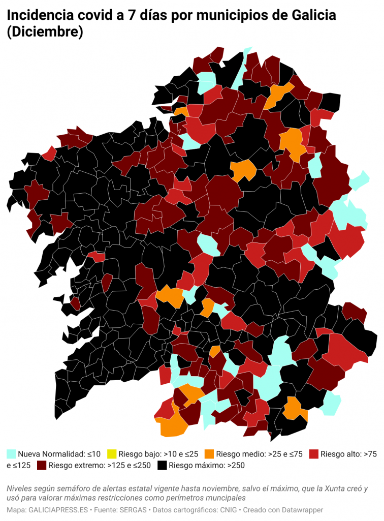 Covid por concellos: las áreas de A Coruña y Santiago suman 500 casos activos cada una en solo 24 horas