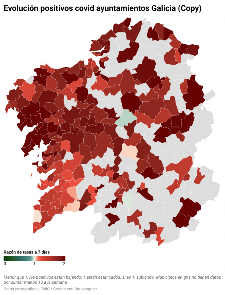 Covid por concellos: Santiago (+283) y su área ofrecen los peores datos, con O Barbanza totalmente descontrolado