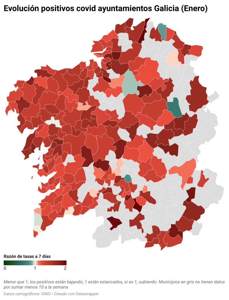 Covid por concellos: A Coruña (+123) la que más sube en un día de grandes descensos en Pontevedra (-44) y O Porriño (-23)
