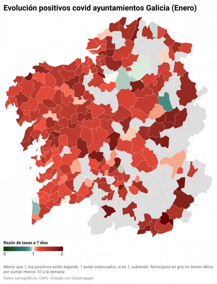 Covid por concellos: Lugo (+106) y Ourense (+94) mantienen su subida, mientras Vigo (-96) y O Barbanza desescalan