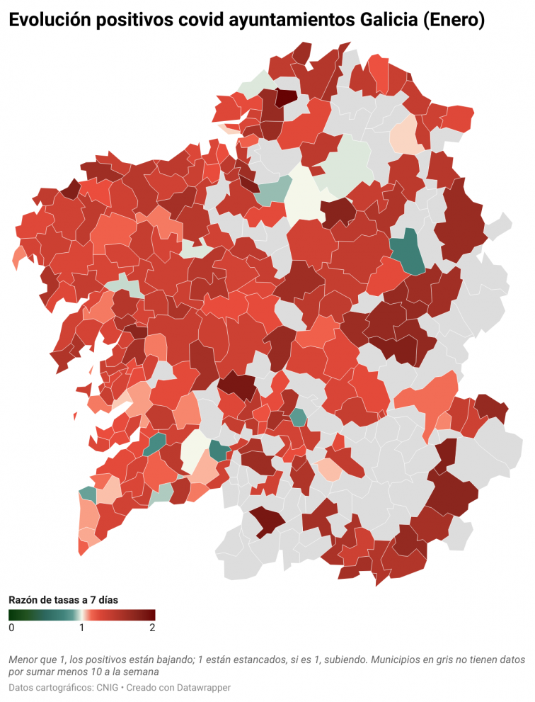 Covid por concellos: Lugo (+89) la que más sube; Ribeira de Piquín, A Teixeira y Muras son 