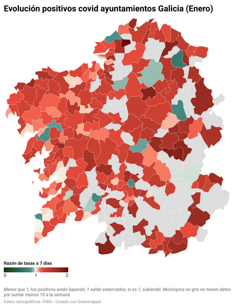 Covid por concellos: Vigo (-74) y Pontevedra (-50) parecen encarar su recuperación, pero Ourense (+101) se hunde cada vez más
