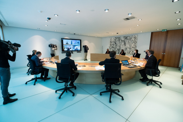 O titular do Goberno galego, Alberto Núñez Feijóo, preside a reunión do Consello da Xunta. Edificio Administrativo de San Caetano, Santiago de Compostela, 13/01/22.