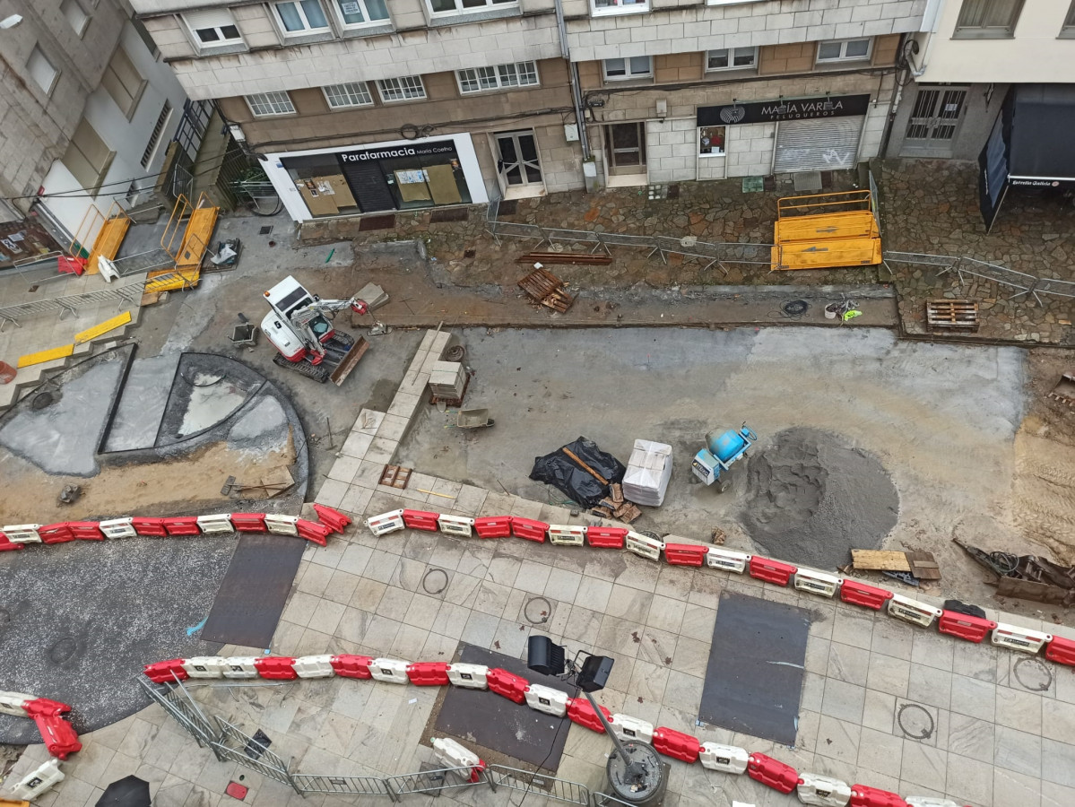 Obras en la calle de Concheiros, en Santiago