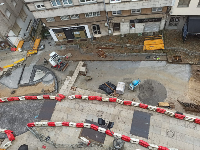 Obras en la calle de Concheiros, en Santiago