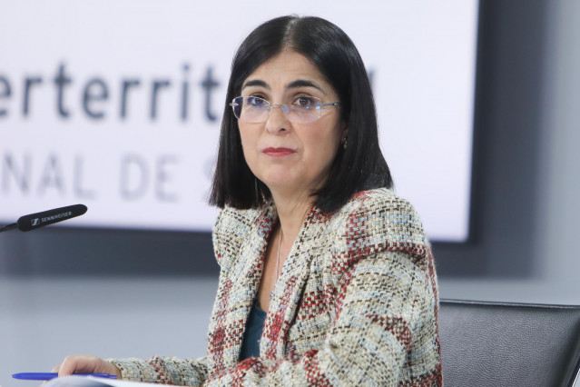 La ministra de Sanidad, Carolina Darias, comparece en una rueda de prensa para informar de los asuntos tratados en el Consejo Interterritorial del Sistema Nacional de Salud, en la Moncloa, a 26 de enero de 2022, en Madrid (España). El Ministerio de Sanida