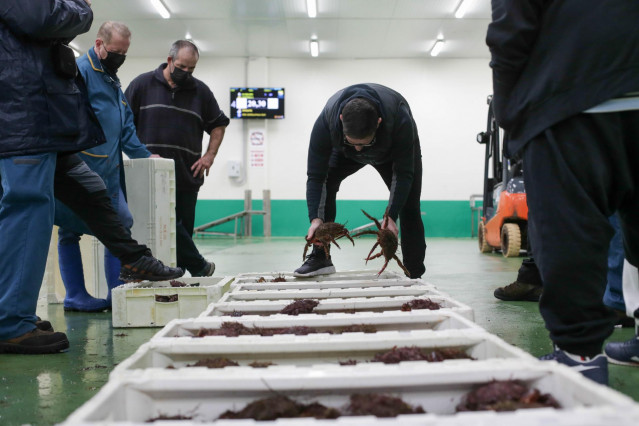 Archivo - Varias personas asisten a la lonja de Burela, a 23 de diciembre de 2021, en Lugo, Galicia, (España). Como cada año, la lonja de Burela acoge la última subasta de marisco previa a la Nochebuena. Es en esta subasta cuando el marisco alcanza mayor