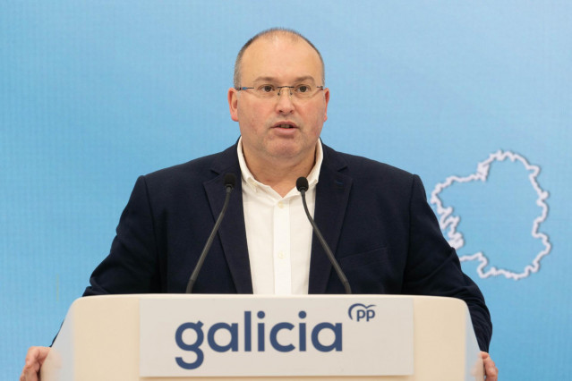 El secretario xeral del PPdeG, Miguel Tellado, en rueda de prensa