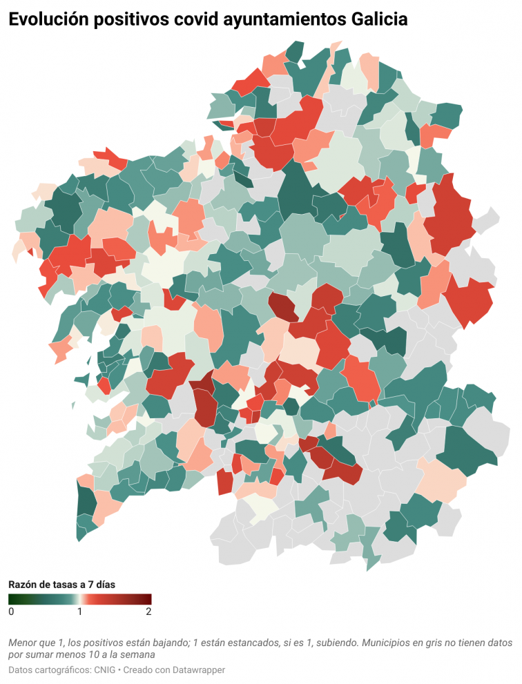 Covid por concellos: Santiago de Compostela (+19) y su área suben en una jornada de leves repuntes