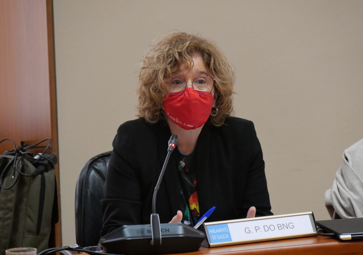 La portavoz de Sanidade del BNG, Monserrat Pardo, declarando sobre las iniciativas presentadas en el Parlamento gallego para exigir explicaciones al Sergas sobre los casos de abusos del médico de Pad