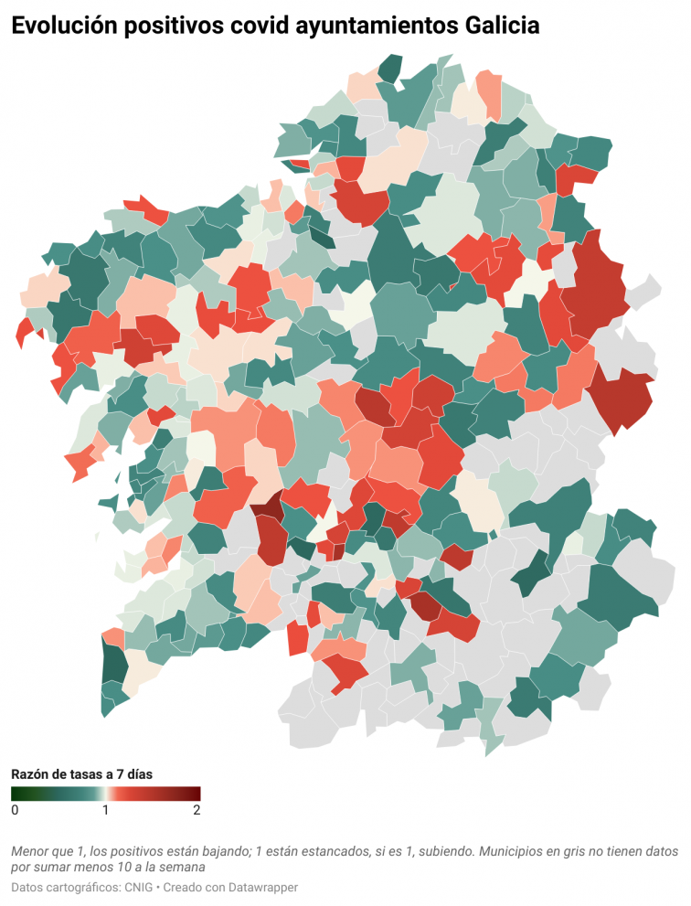 Covid por concellos: todas las áreas sanitarias empeoran sus cifras, y Lugo (+77) registra un estallido de casos