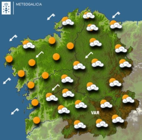 Mapa de previsiones meteorológicas para el 5 de febrero de 2022 en Galicia.