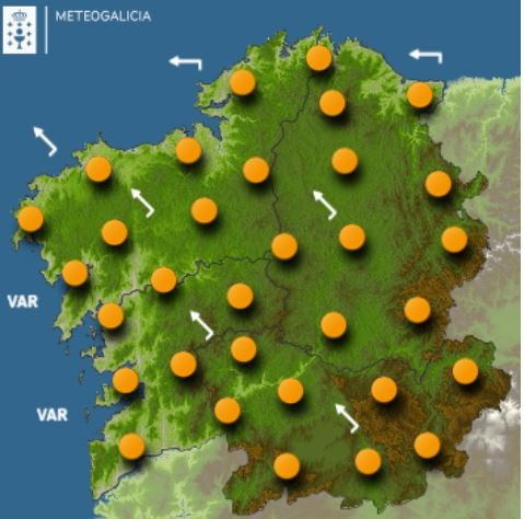 Mapa de la previsión meteorológica en Galicia para el martes 8 de febrero de 2022.