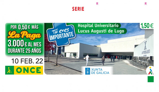 Cupón de la ONCE dedicado al Hospital Lucus Augusti.
