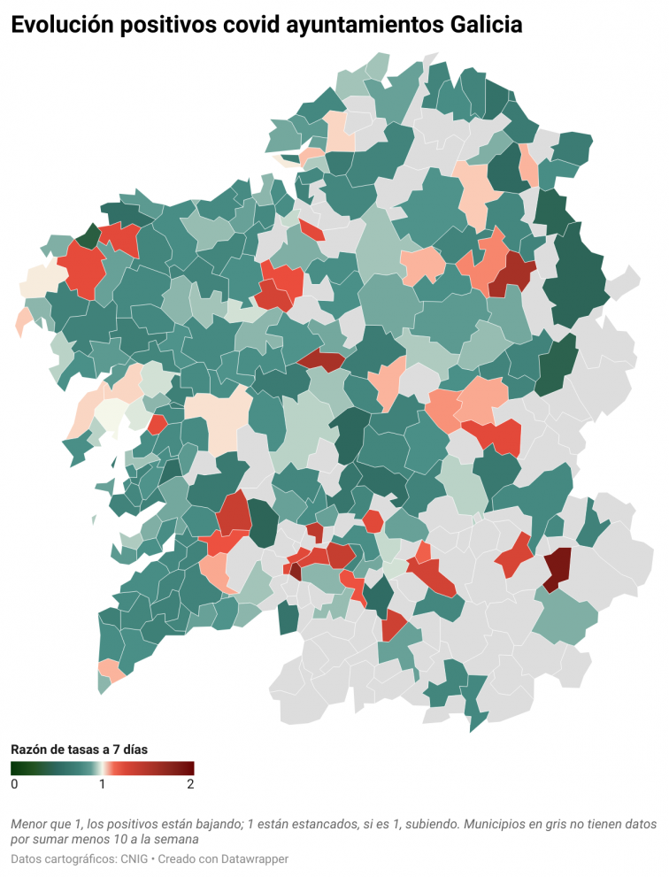 Covid por concellos: Vigo (-359) lidera el descenso de casos general, aunque el área de Ourense repunta