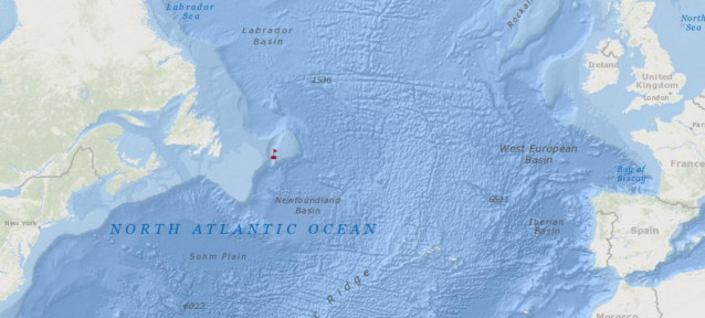 Zona del naufragio del pesquero gallego 'Villa de Pitanxo en Terranova'.