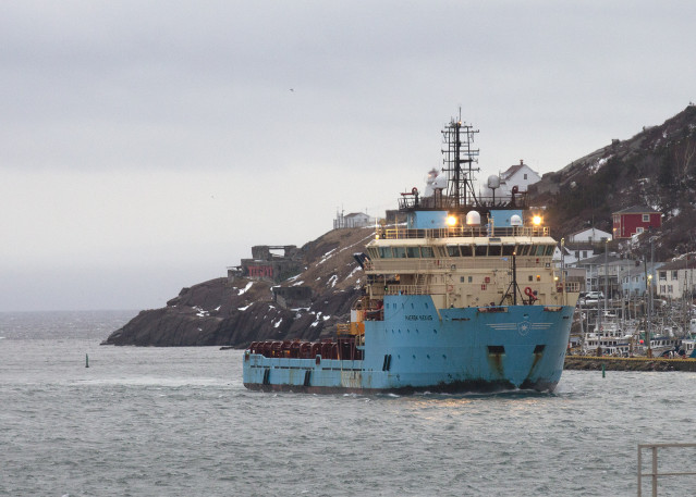 El buque canadiense ‘Nexus’ llega al Puerto de San Juan de Terranova, a 18 de febrero de 2022, en San Juan, Terranova (Canadá).