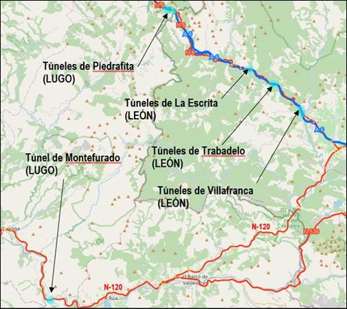 El Gobierno adjudica por 8,1 millones las obras de adecuación y mejora de la seguridad de varios túneles en Lugo y León.
