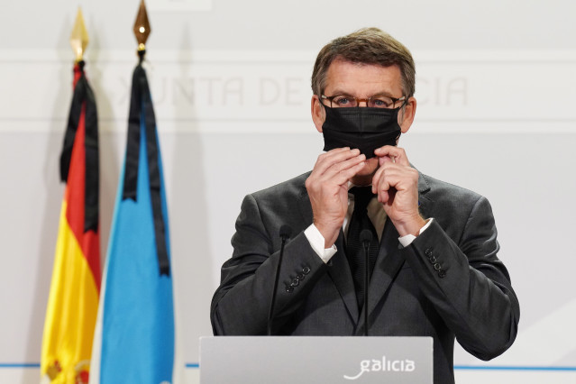 El presidente de la Xunta de Galicia, Alberto Núñez Feijóo, en rueda de prensa.