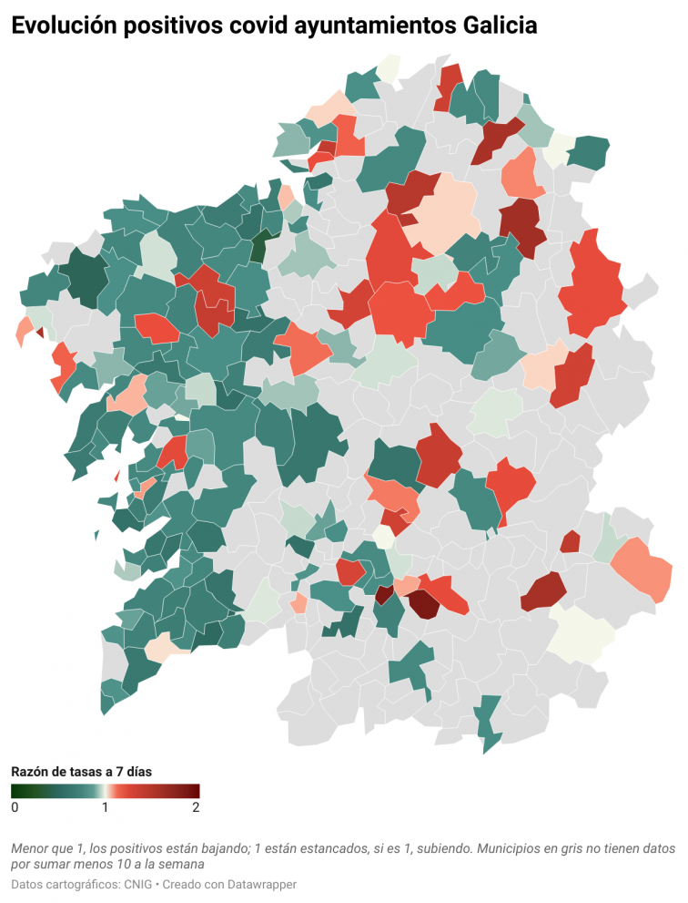 Covid por concellos: cinco ciudades pierden 60 casos o más en una día en el que Vigo (-123) lidera los descensos ​