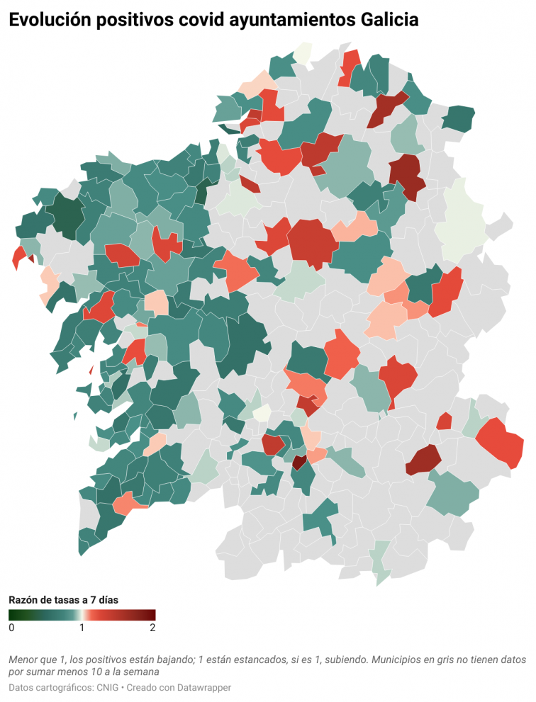 Covid por concellos: Santiago (+14) y alrededores siguen dando botes en la desescalada de la sexta ola