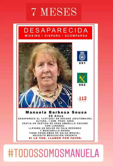 Manuela Barbosa, desaparecida el 13 de julio de 2021 en Arcade, Soutomaior (Pontevedra).