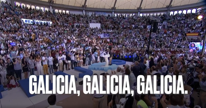 Captura de vu00eddeo electoral de Feiju00f3o en 2020 con el Galicia Galicia Galicia que convirtiu00f3 en slogan electoral
