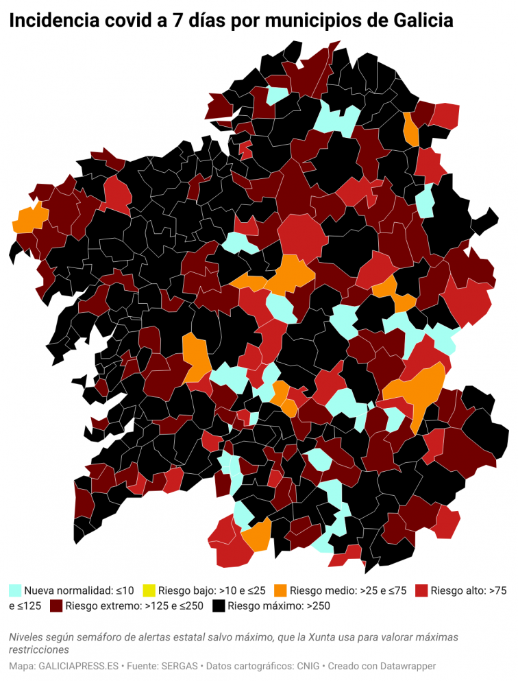 Covid por concellos: el entroido ya pasa factura en Ourense, el área que más empeora, con la ciudad marcando +168