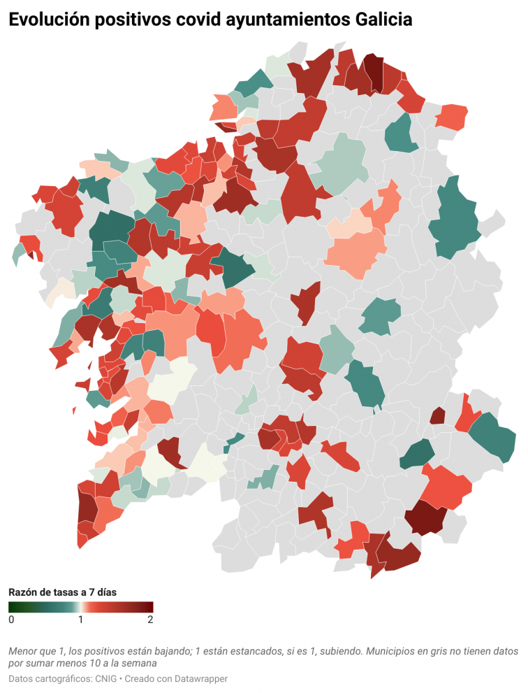 Covid municipos: A Coruña, Ourense, Baixo Miño, A Mariña, Arousa, O Morrazo y Verín lideran el inicio de una nueva ola