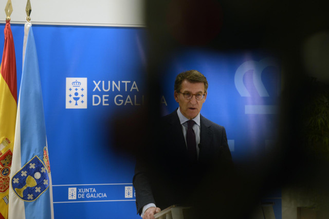 El presidente de la Xunta de Galicia, Alberto Núñez Feijóo, en una rueda de prensa.