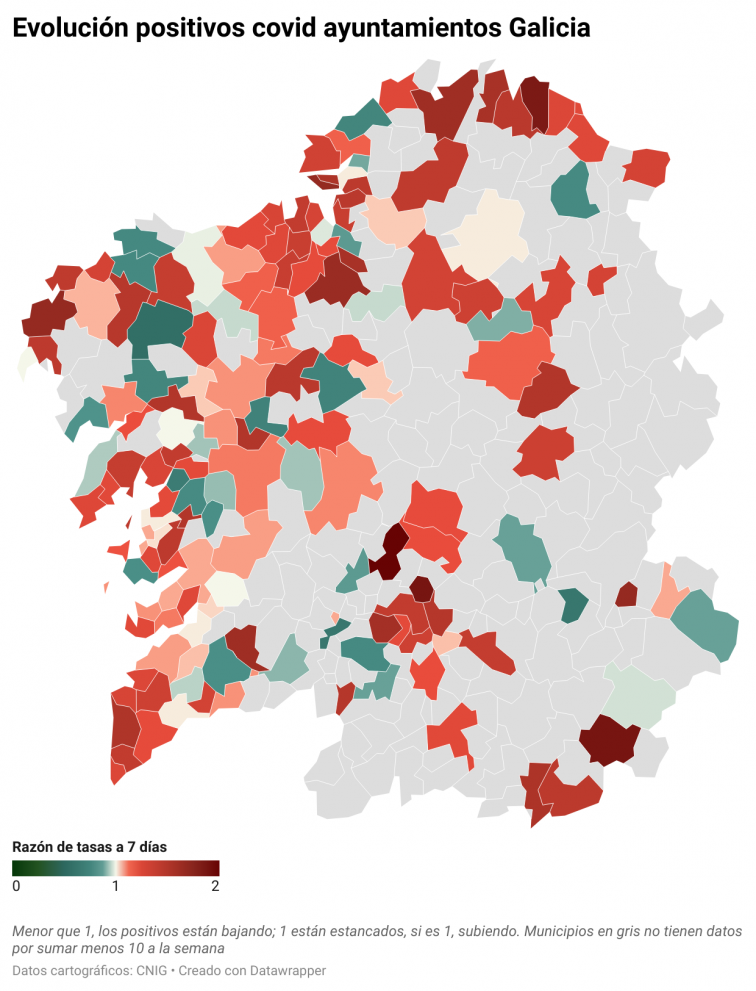 Covid municipios:  A Coruña (+31 en su cómputo semanal), Nigrán (+23) y Ferrol (+22) los que más empeoran entre un alza generalizada