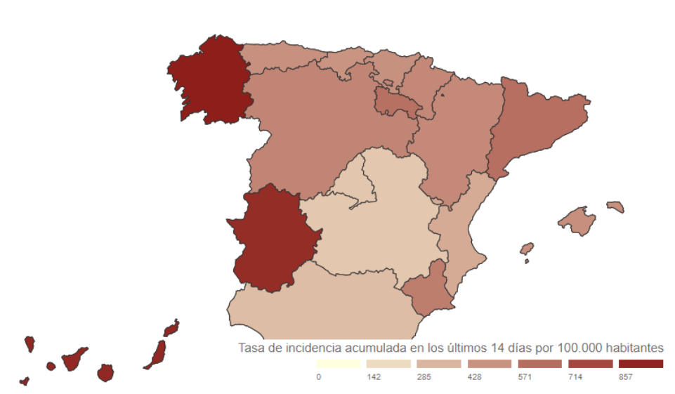 Mapa incidencia covid 14 días españa