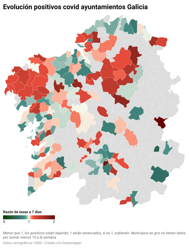 Covid municipios: empeoramiento semanal en A Costa da Morte y alza diaria en Santiago, Ferrol, A Coruña y Pontevedra
