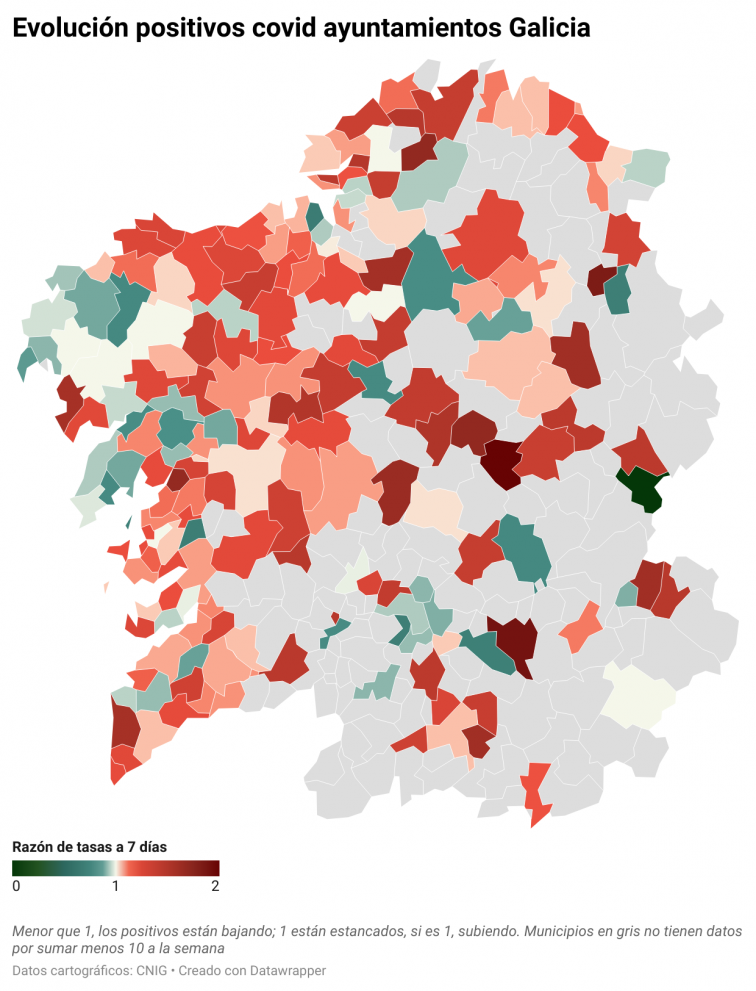 Covid municipios: notable empeoramiento de la ciudad y el área de A Coruña e indicios de mejoría en Santiago
