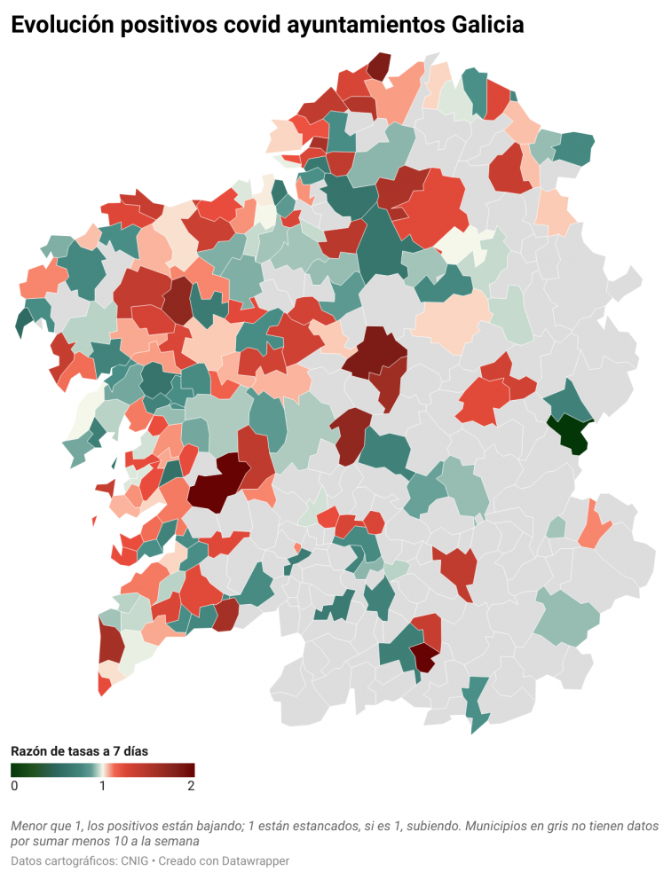 Covid municipios: A Coruña empieza a mejorar y Vigo es la que más está empeorando su cómputo semanal