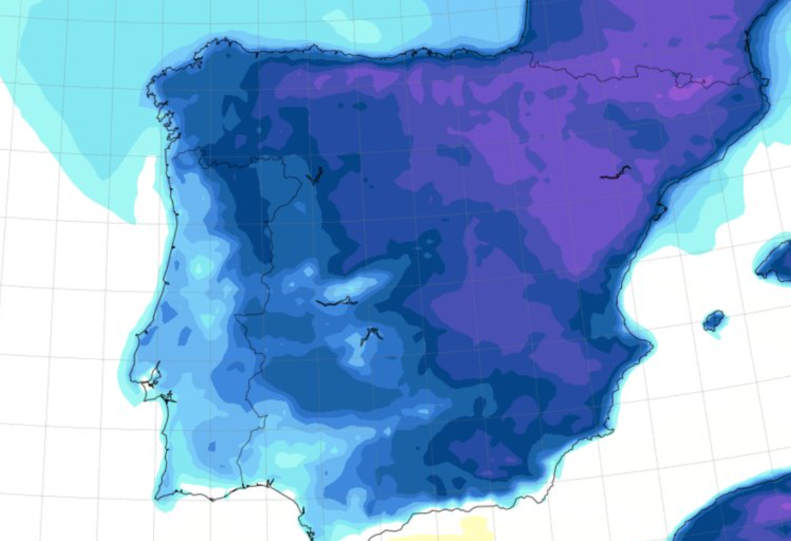 Mapa de anomalu00edas de temperatura previsto para el viernes Cuanto mu00e1s fru00edo mu00e1s oscuro Galicia no se llevaru00e1 la peor parte de Ciri que se cebaru00e1 con la cuenta mediterranea sobret todo Aragu00f3n y Cataluu00f1a