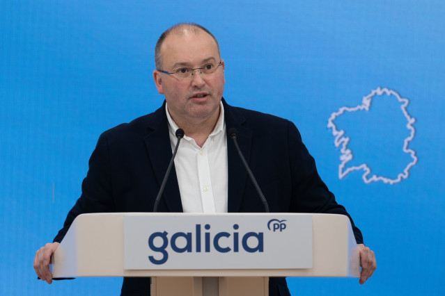 El secretario general del PPdeG, Miguel Tellado, en rueda de prensa.