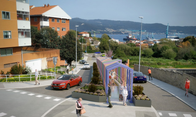 Infografía de las rampas mecánicas que proyecta el Ayuntamiento de Vigo en la calle de acceso al centro de salud de Teis.