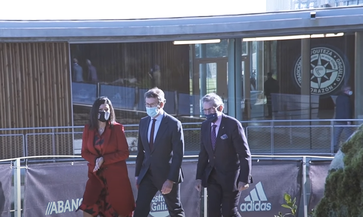 La alcaldesa de Mos el entonces presidente de la Xunta y el presidente de la Celta en la inaguracion de la Ciudad Deportiva Afouteza del Celta en Mos